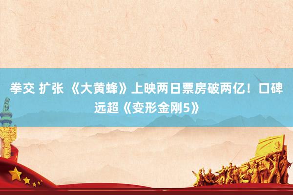 拳交 扩张 《大黄蜂》上映两日票房破两亿！口碑远超《变形金刚5》